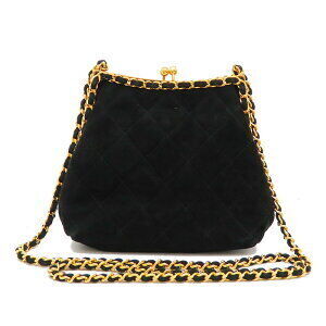 CHANEL Chain Shoulder Bag Clasp Closure Suede Black IMOxx